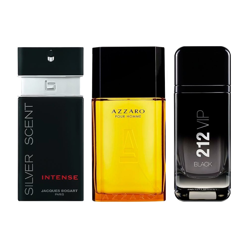 Combo de 3 perfumes Masculinos - Silver Scent, Azzaro e 212 Black