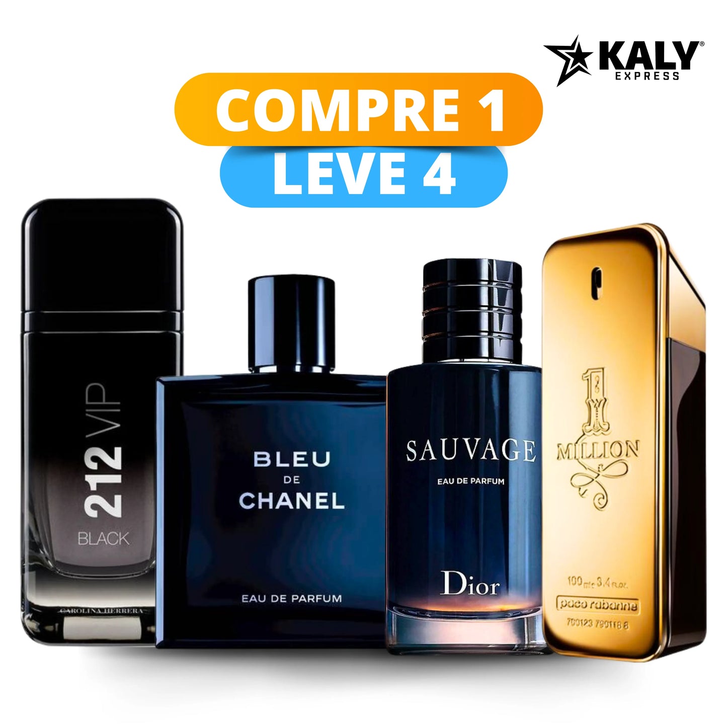 Kit de 4 perfumes Masculinos Importados (100 ml cada uno) - Sauvage Dior l One Million l 212 VIP Black  l Bleu De Chanel [ Últimas unidades )