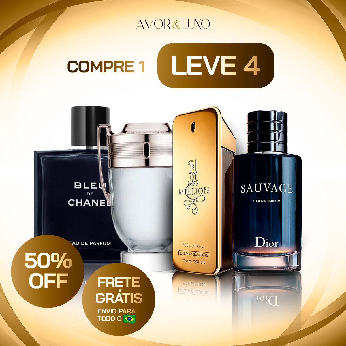 Combo de 4 perfumes Masculinos Importados (100 ml) - 1 Million | Invictus | Sauvage| Bleu [Envío gratis]