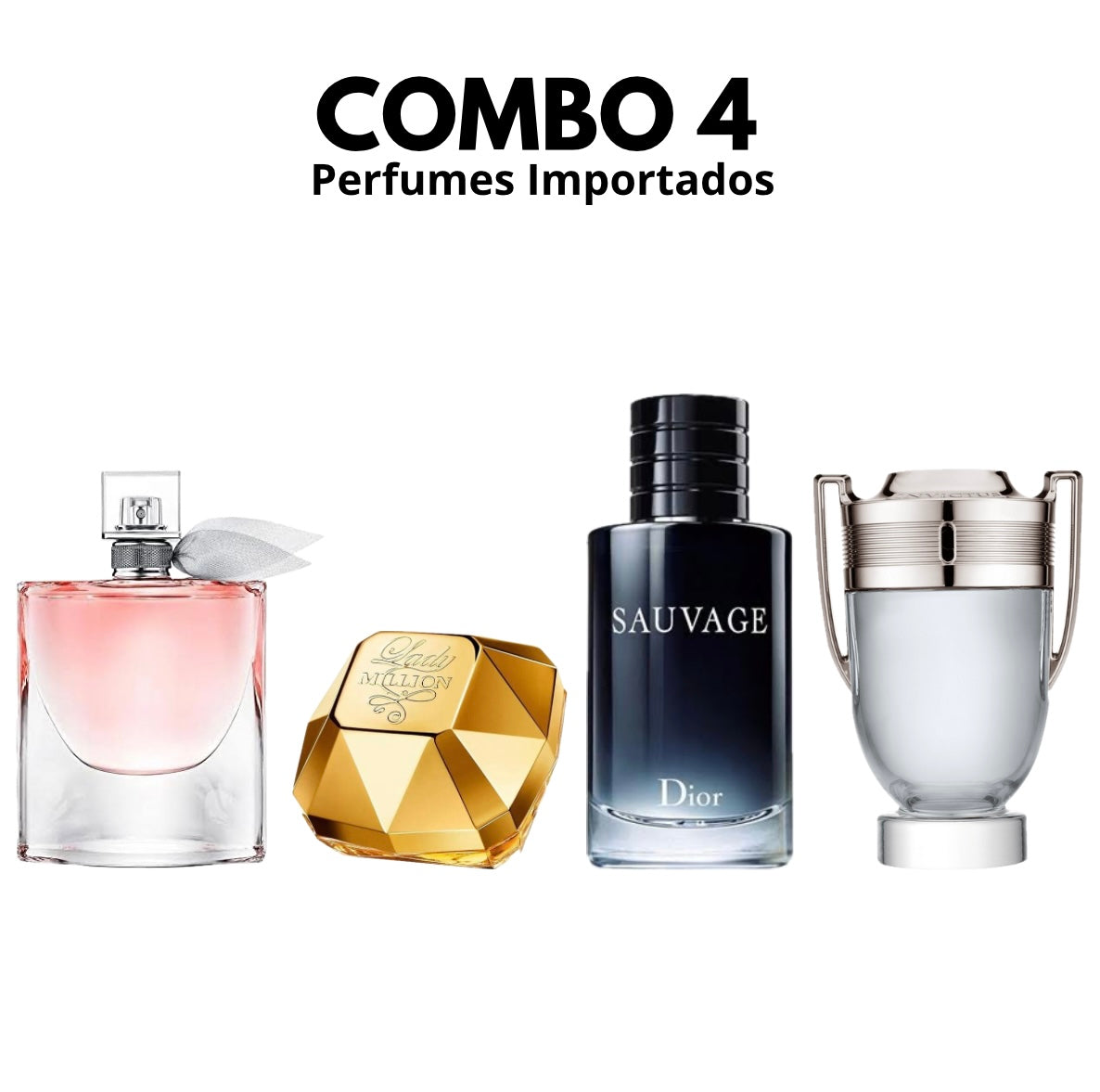Combo de 4 perfumes Masculinos Importados (100 ml) - La Vie Est Belle | Lady Million | Invictus | Sauvage [Envío gratis]