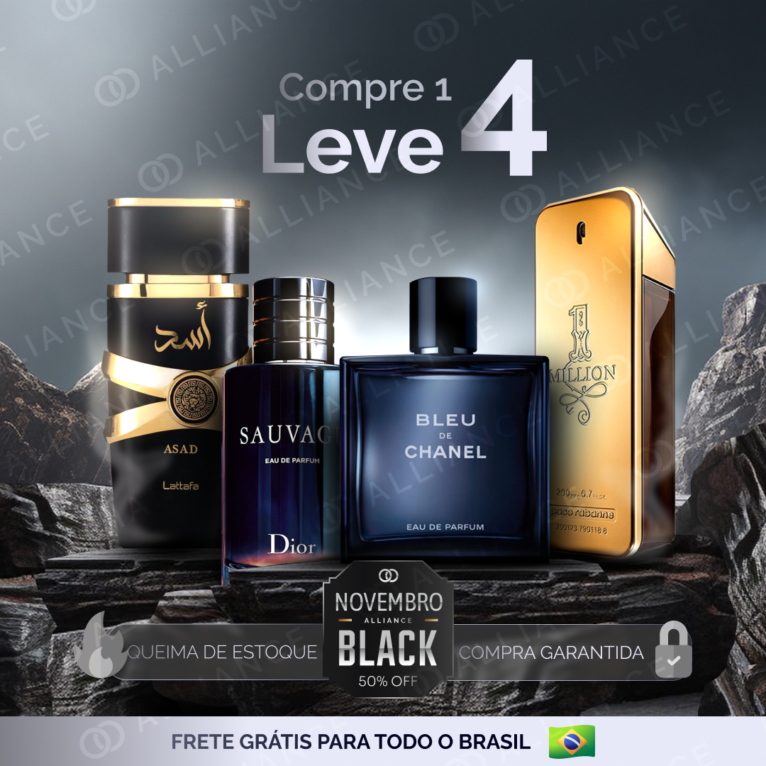 Kit de 4 perfumes Importados - Lattafa ASAD I 1Million I Sauvage I Bleu (100 ml) - [BLACK NOVEMBER]
