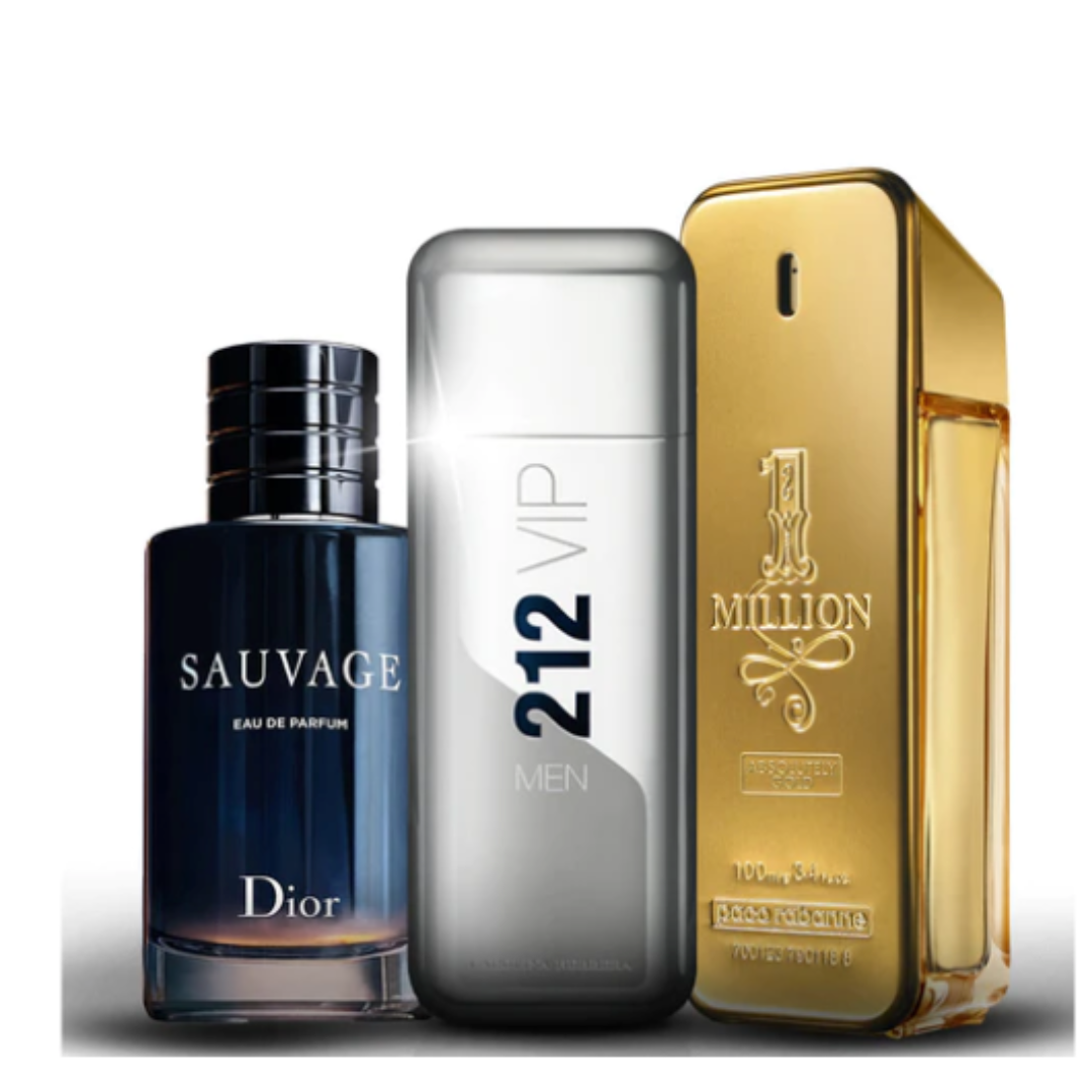 Kit de 3 perfumes Masculinos Importados (100 ml) - 1 million | 212 vip | Sauvage dior - [Liquidación de stock NATAL]