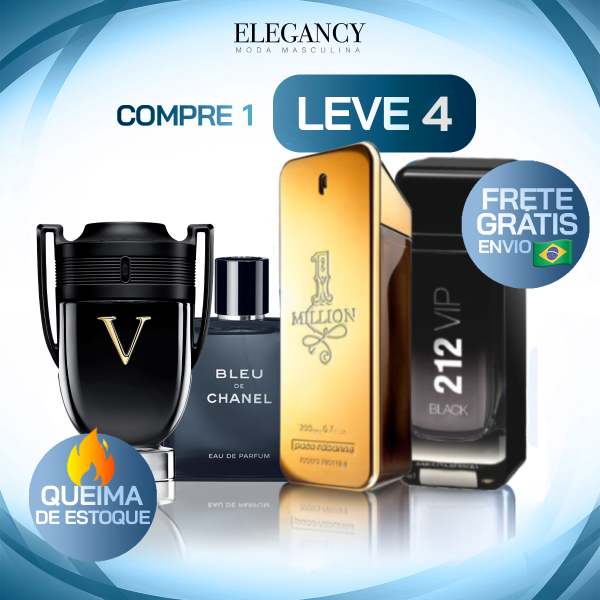 Kit de 4 perfumes Masculinos Importados (100 ml) - 1 million | 212 black | Invictus V| Bleu - [Liquidación de stock]