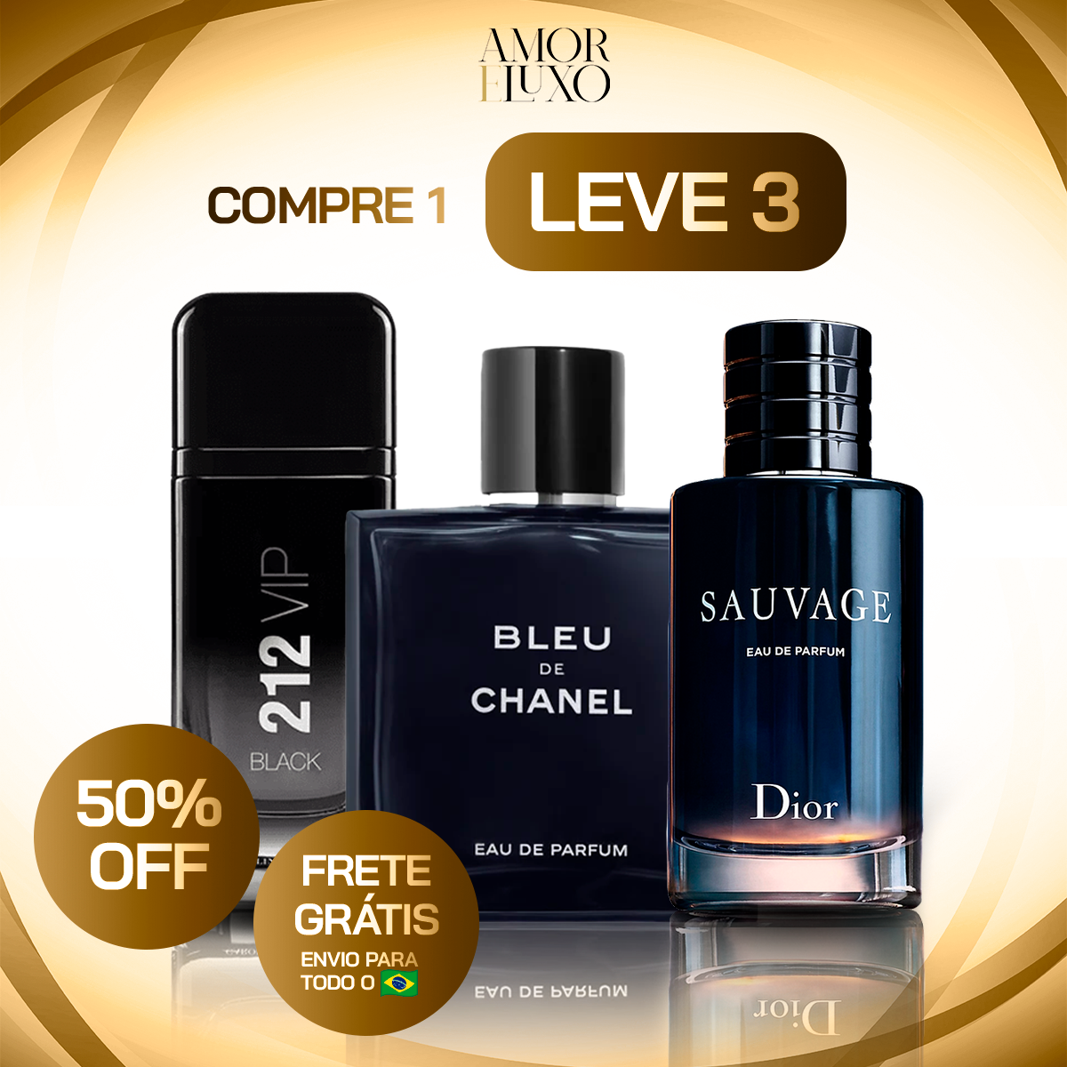 Kit - 3 Perfumes Masculinos Importados (100 ml cada uno) - Sauvage Dior | Bleu de Chanel | 212 VIP Black [PROMOCIÓN MÊS DA INDEPENDÊNCIA]