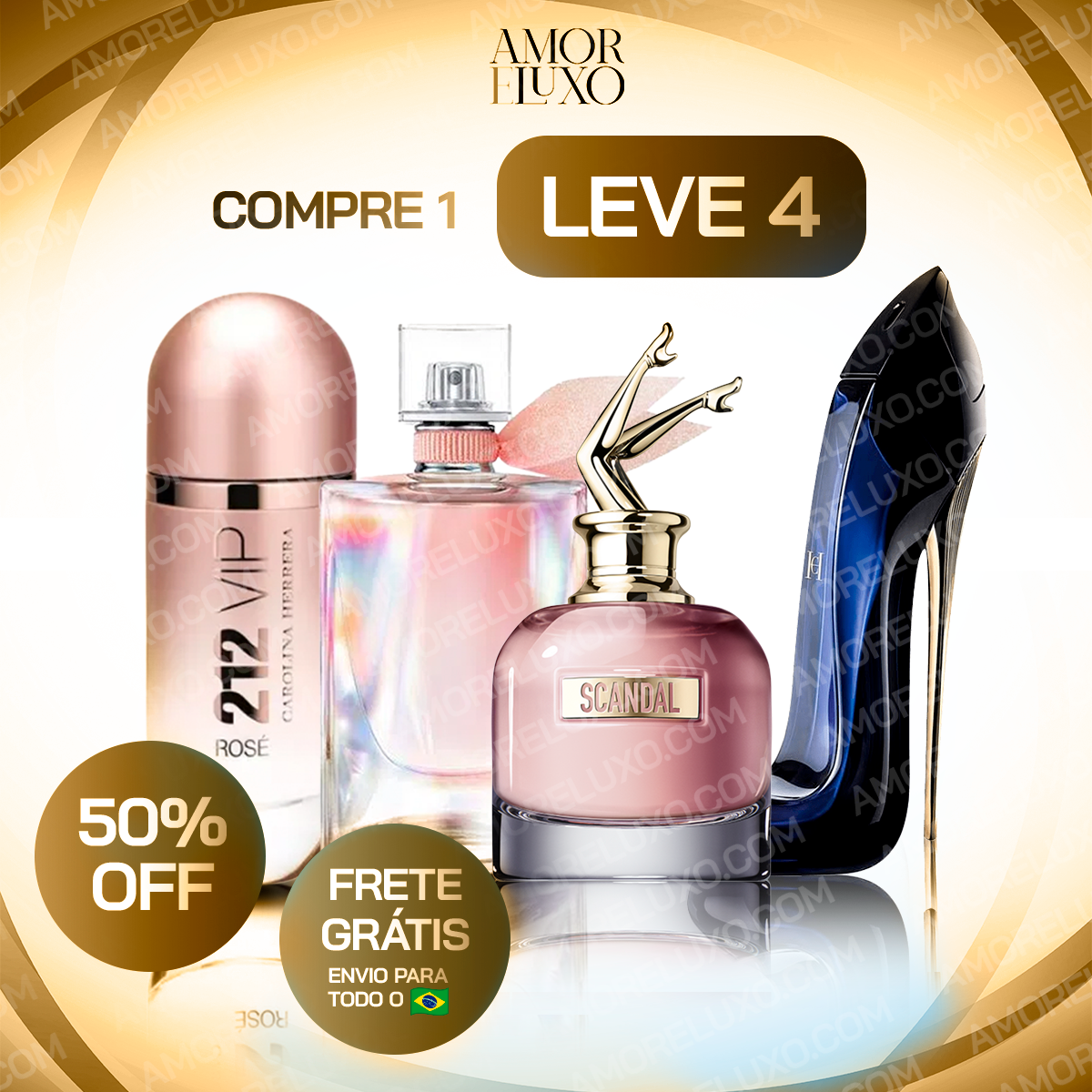 Combo de 4 Perfumes Femeninos - Scandal, 212 VIP Rosé, La Vie est Belle e Good Girl