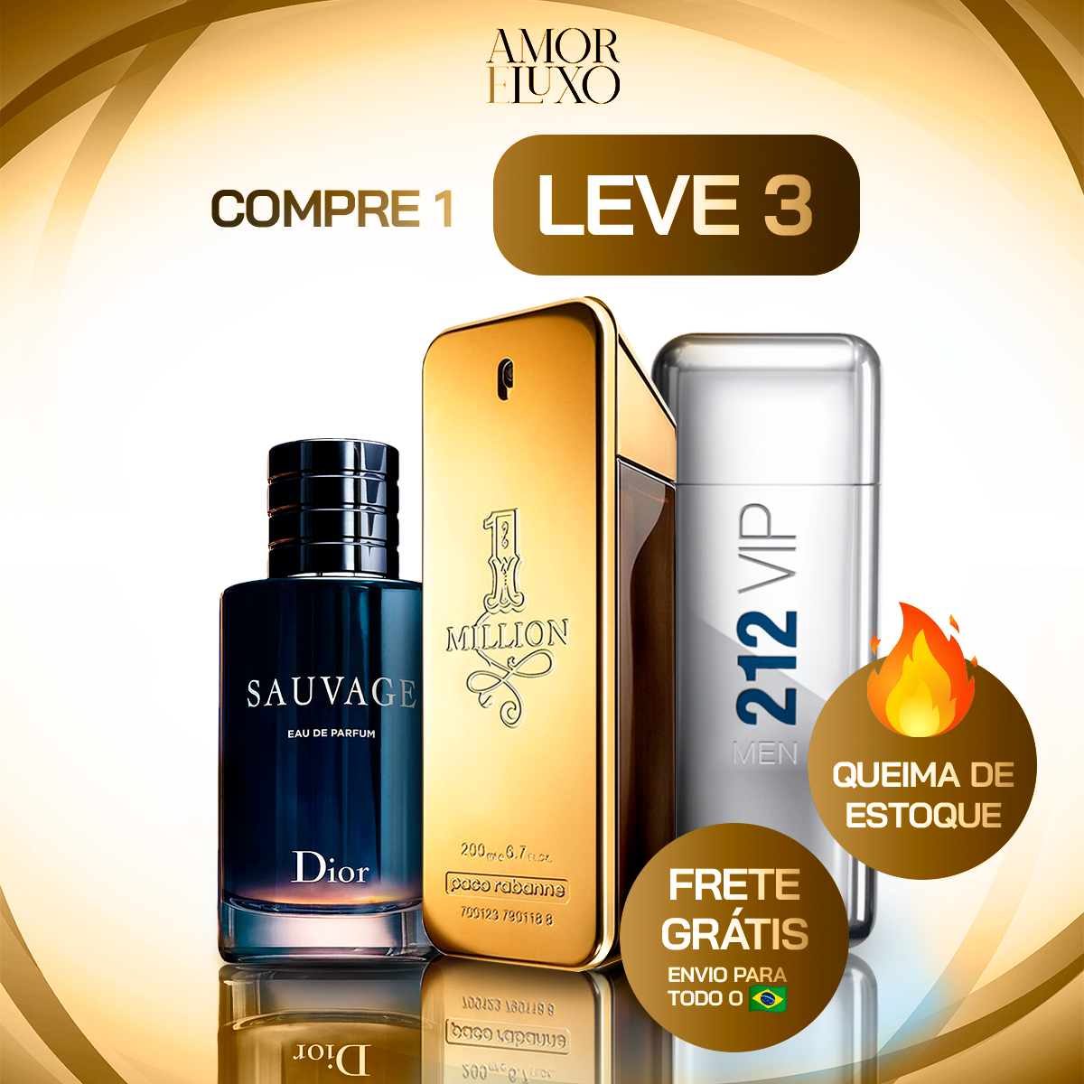 Kit de 3 perfumes Masculinos Importados (100 ml) - 1 million | 212 vip | Sauvage dior - [Liquidación de stock NATAL]