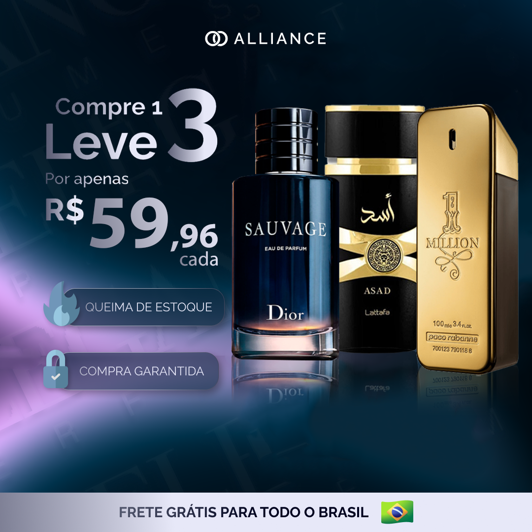 Kit de 3 perfumes Importados - Árabe Lattafa ASAD + 1 Million + Sauvage (100 ml) - [BLACK NOVEMBER]