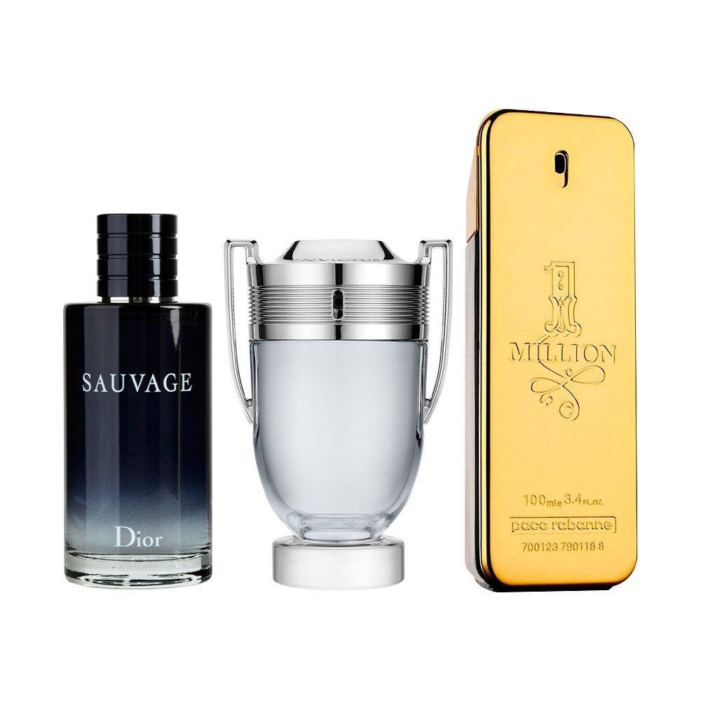 Combo de 3 perfumes Masculinos - Sauvage, Invictus e 1 Million
