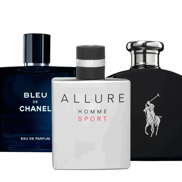 Combo 3 Perfumes Masculinos - Chanel Allure, Bleu de Chanel, Polo Black Ralph Lauren 100 ml